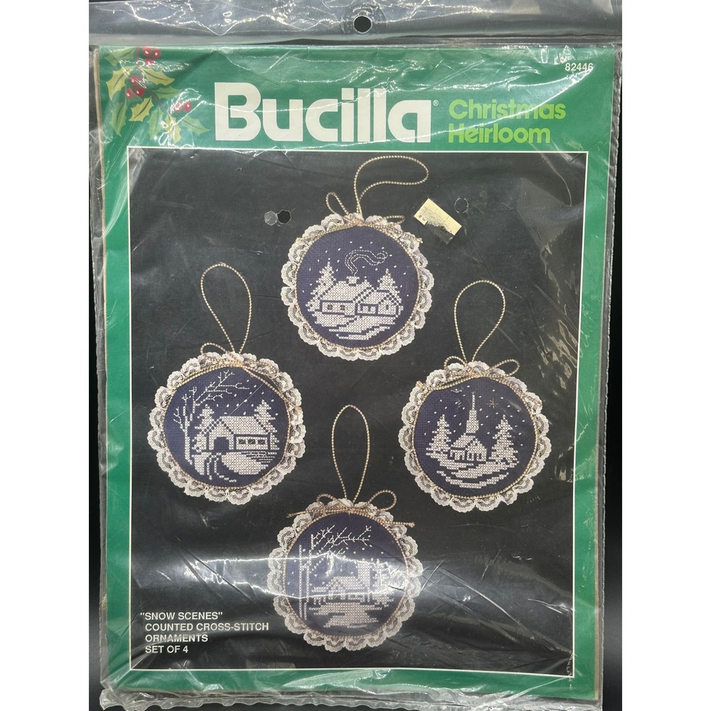 Bucilla Snow Scenes Counted Cross Stitch Ornaments Set of 4 Kit 82446 Navy Blue
